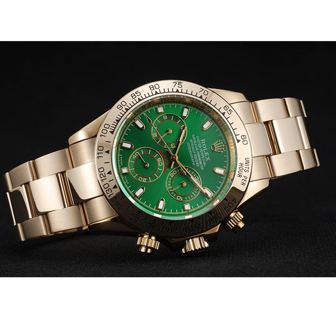 MiroTime 0704 Rolex Cosmograph Daytona Green Dial Gold Case And Bracelet 1454244